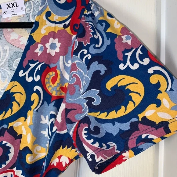 Lefties NWT Wrap Style Floral Dress Size XXL Colorful Short Sleeve Summer Dress - Picture 4 of 12